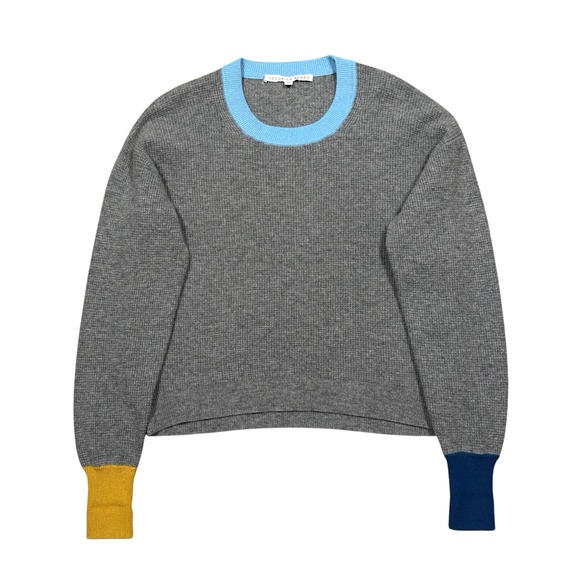 Veronica Beard Sweater Women's S Nelda Wool Cashmere Gray Waffle Knit Colorblock - Picture 2 of 12